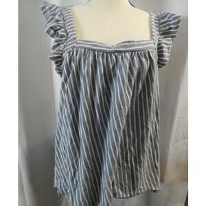 Lauren Conrad Women's Large Striped Top Beachy Nautical Cotton Ruffles